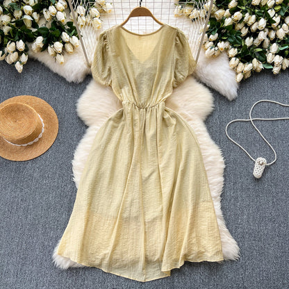 Robe en mousseline de soie à manches bouffantes et cordon de serrage Mori
