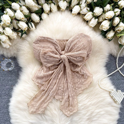 Ethereal Bow-Adorned Lace Bustier Top