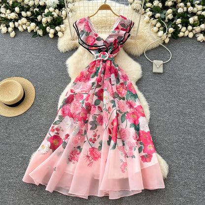 Blossom Cascade V-Neck Ruffles Dress