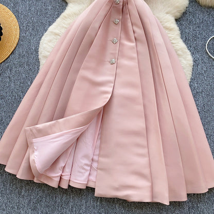 Elegant Pleated Slip Dress with Waist Belt