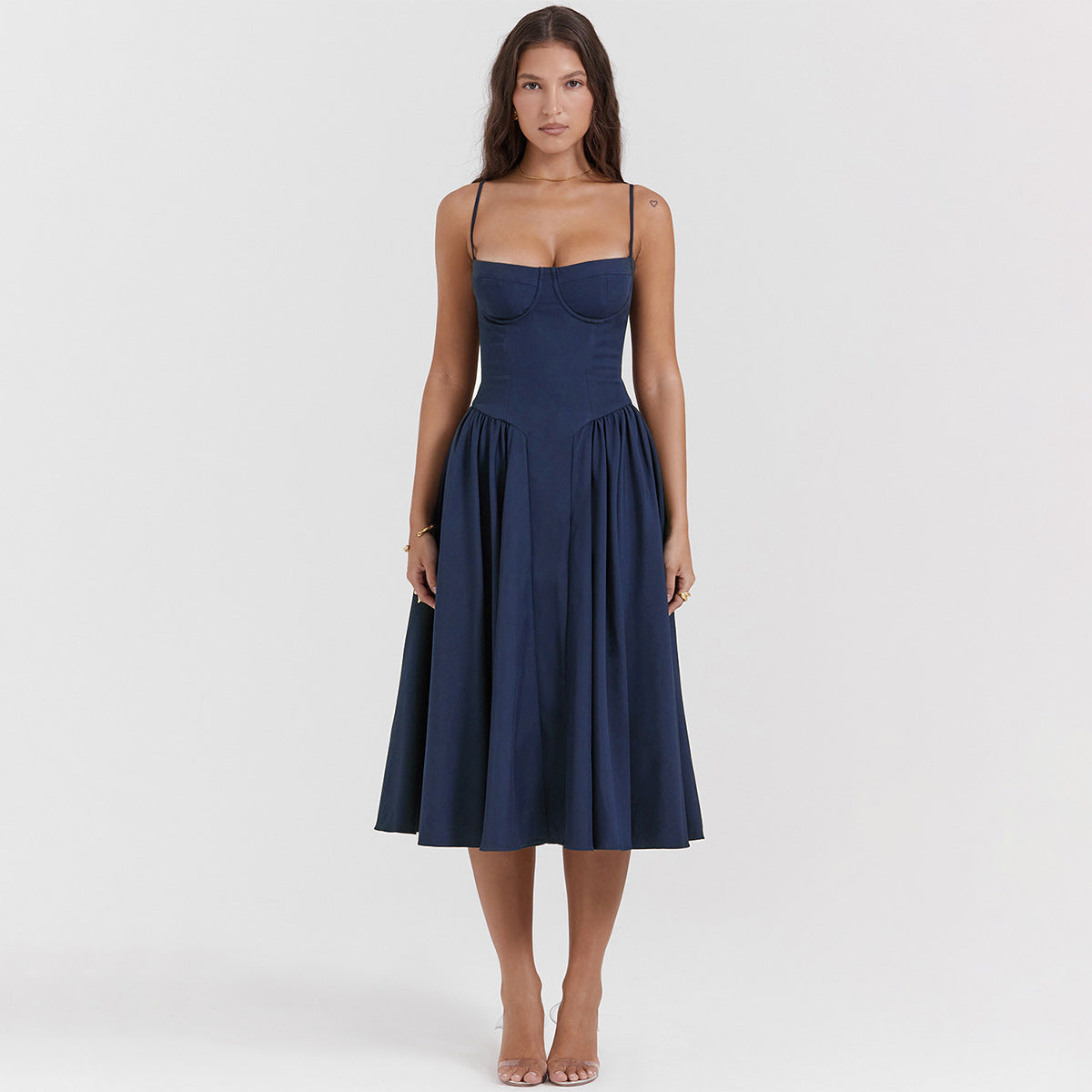 V-neck Solid Color Slip Dress