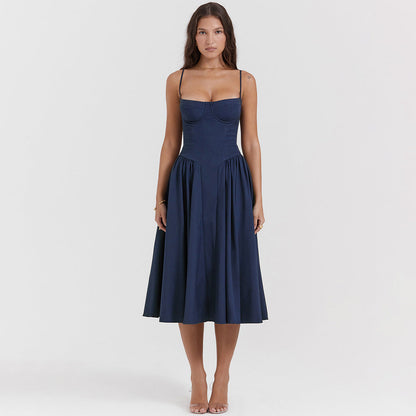V-neck Solid Color Slip Dress