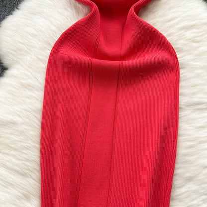 Round Collar Hollowed Knitted Dress