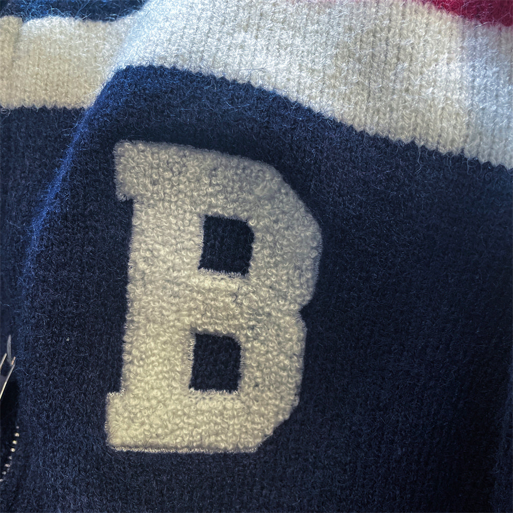 Stand Collar Color-blocking Striped Cardigan