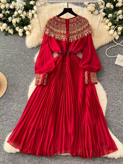 Rhinestone Embellished Pleated Dress