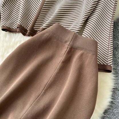 V-neck Sweater&Trousers Striped 2Pcs