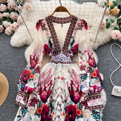 V-neck Floral Maxi Dress