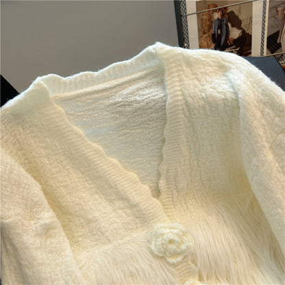 3D Flower Mink Patchwork Cardigan
