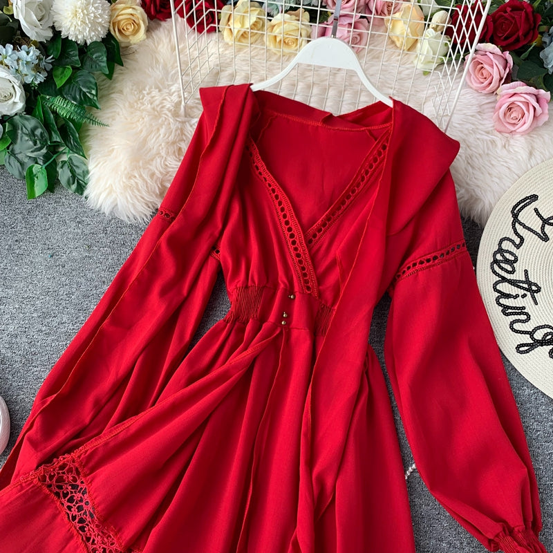 Contemporary Openwork Hooded Robe Dress