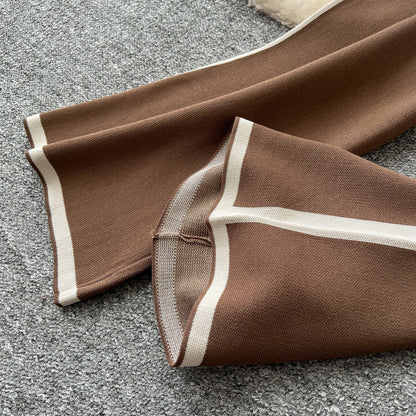V-neck Sweater&Trousers Striped 2Pcs