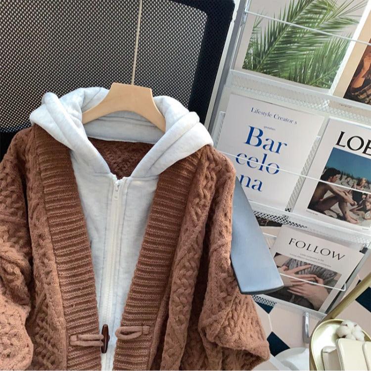 Faux Two-pieces Patchwork Zipped Cardigan