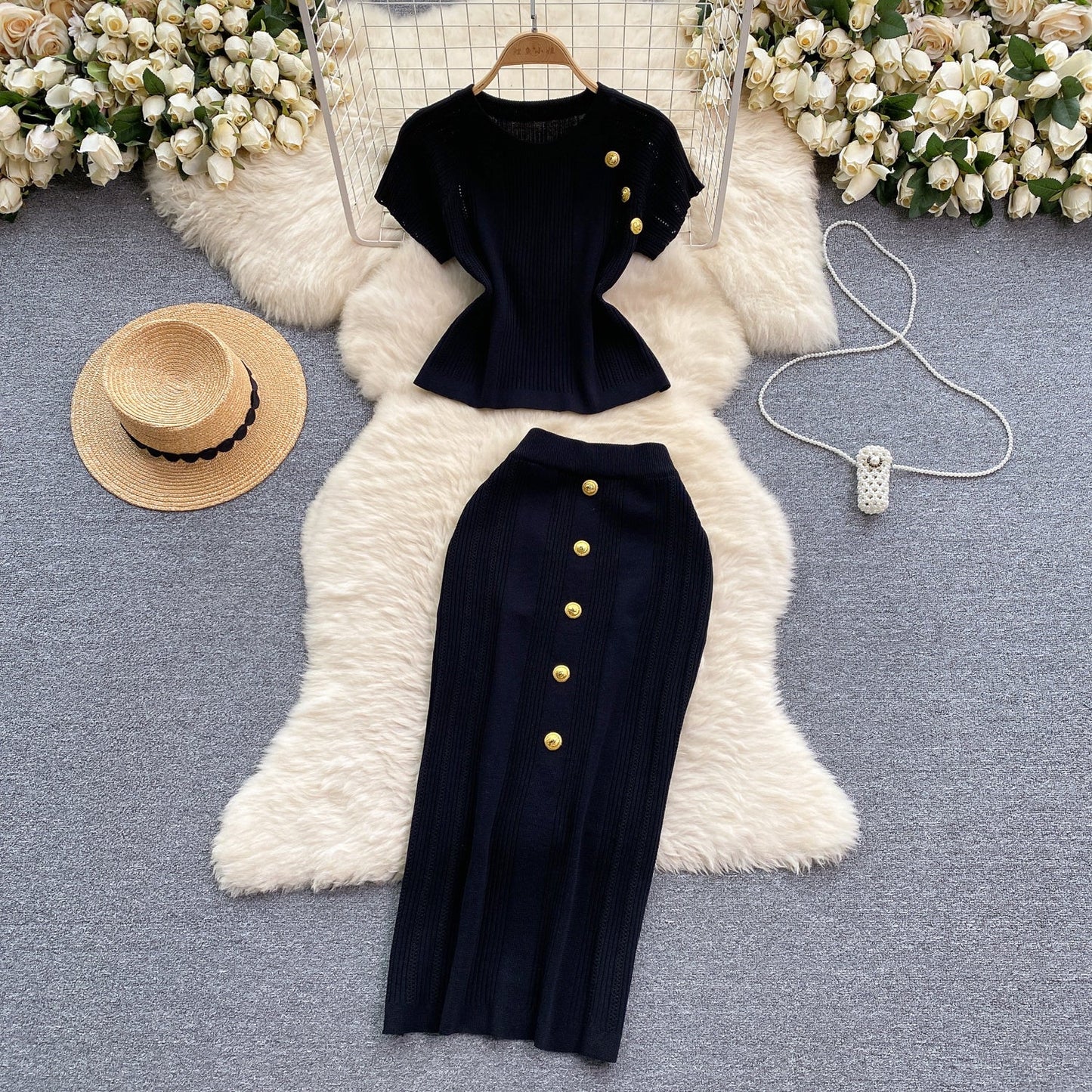 Elegant Knitwear&Skirt Knitted 2Pcs