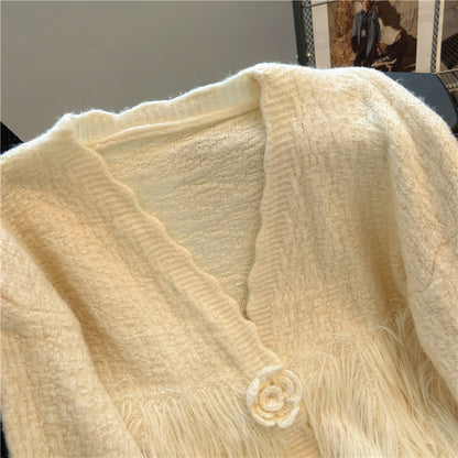 3D Flower Mink Patchwork Cardigan