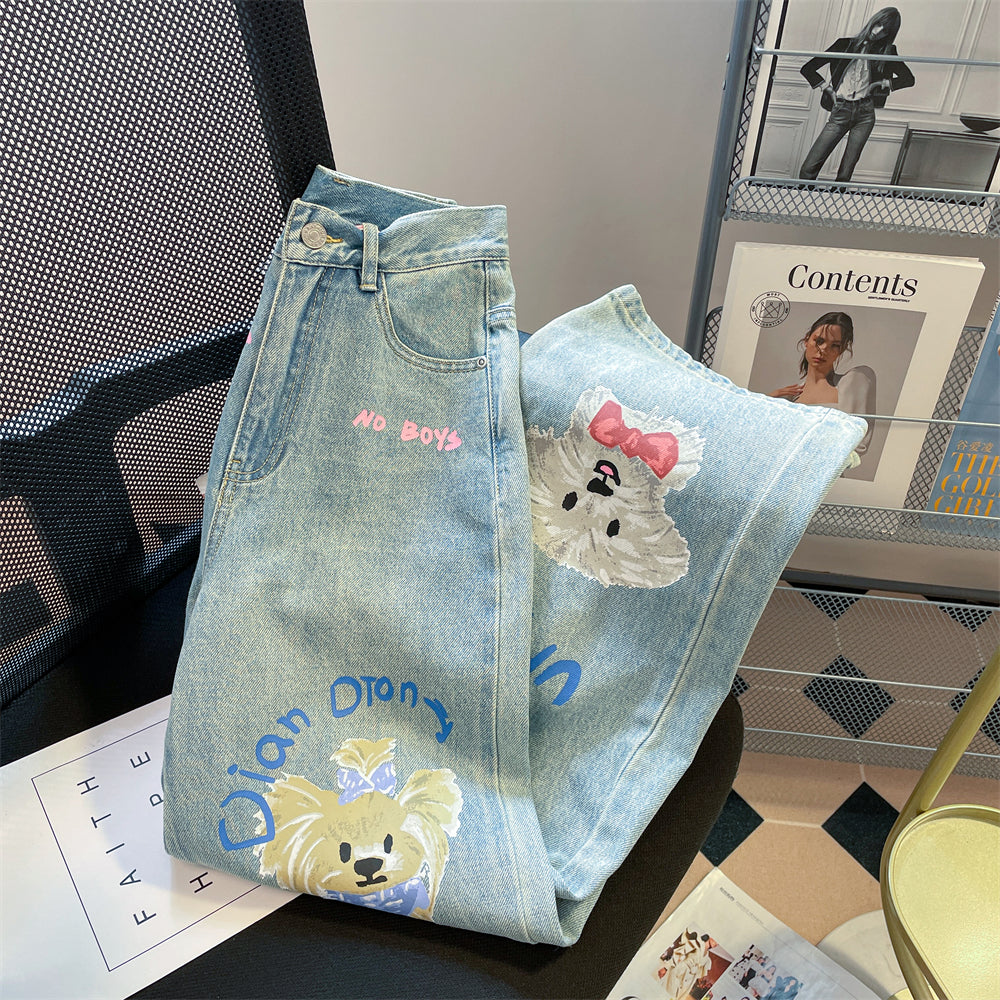 Vintage Graffiti Puppy Straight Jeans