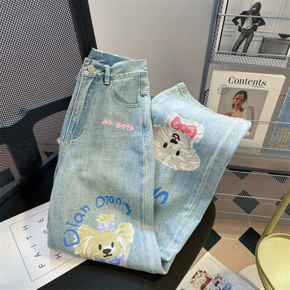 Vintage Graffiti Puppy Straight Jeans