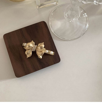 Delicate Alloy pearl Bow Hairpin