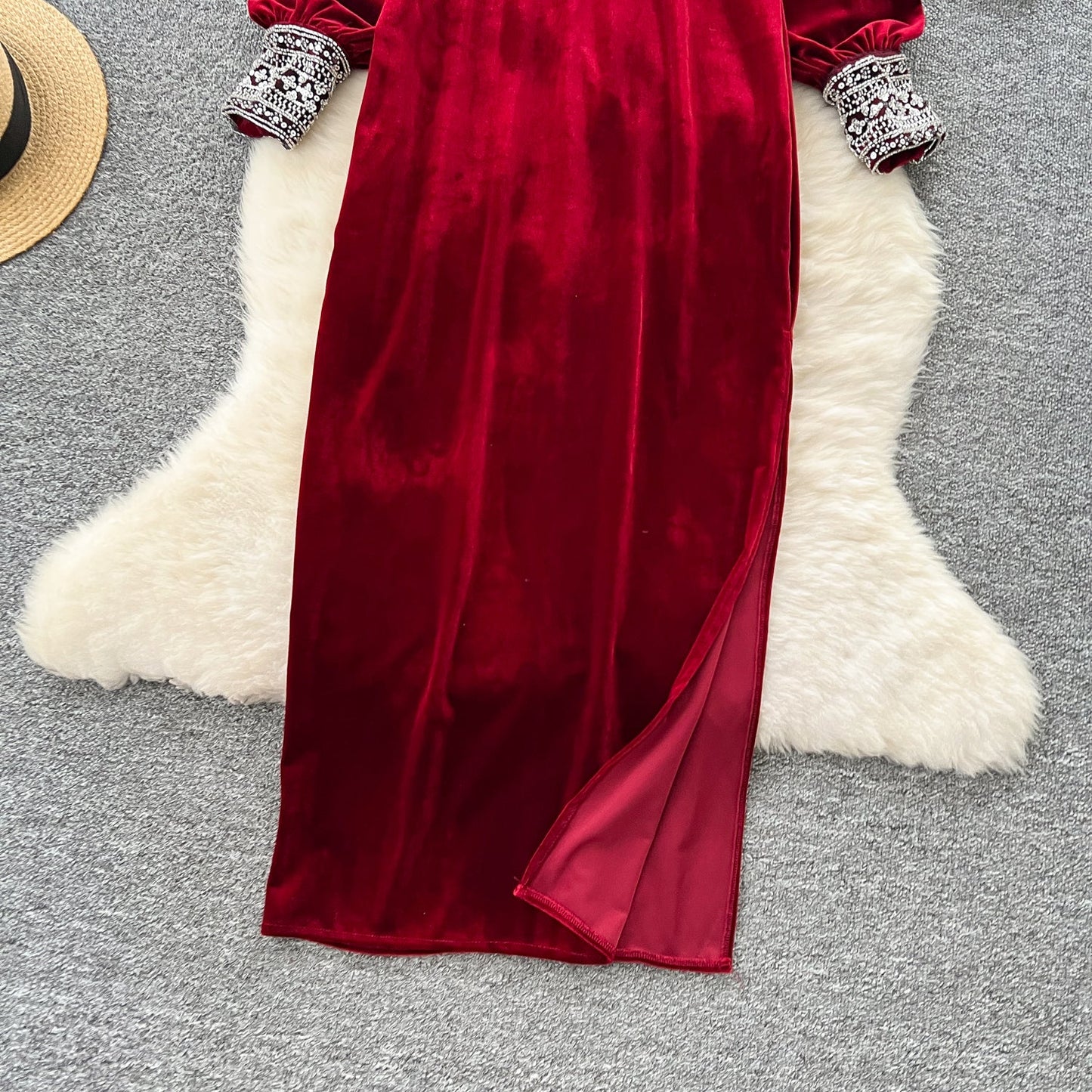 Bead-Adorned Suede Maxi Dress