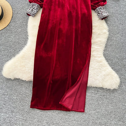 Beaded Collar Loose-fit Suede Dress