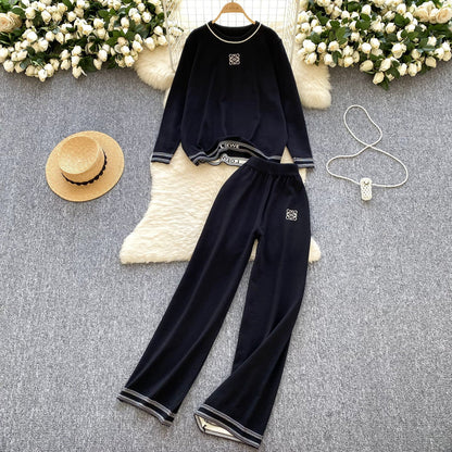 Women's Knit & Elastic Waist Trousers Set