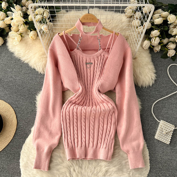 Halter Sweater Top & Cardigan 2Pcs
