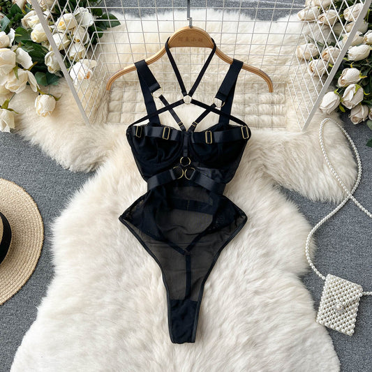 Sexy Lace-Up Mesh Bodysuit