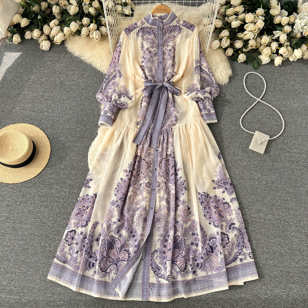 Courtly Floral Printed Chiffon Dress