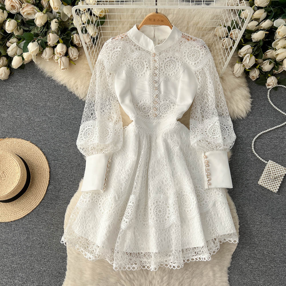 Ruffled Trim Single-breasted Dress