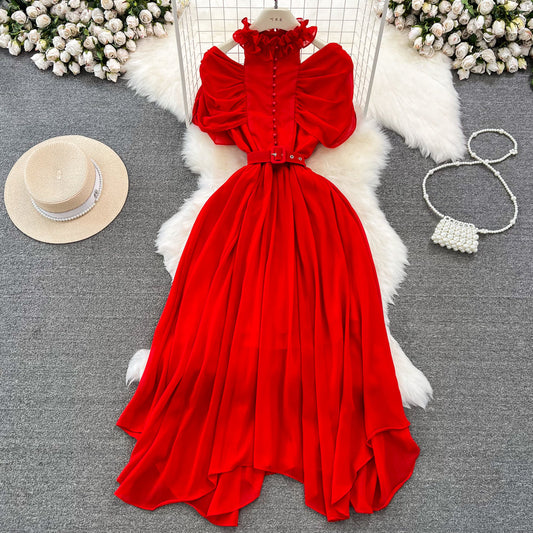 Elegant A-Line Ruffled Maxi Dress