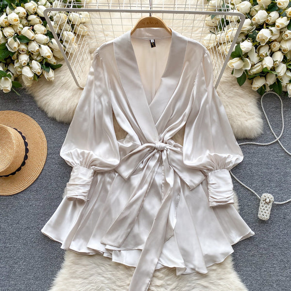 Shawl Collar Satin Wrap Dress
