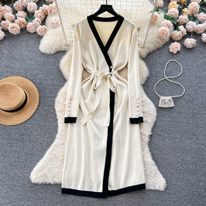 Color Blocking Knitted Cardigan Dress