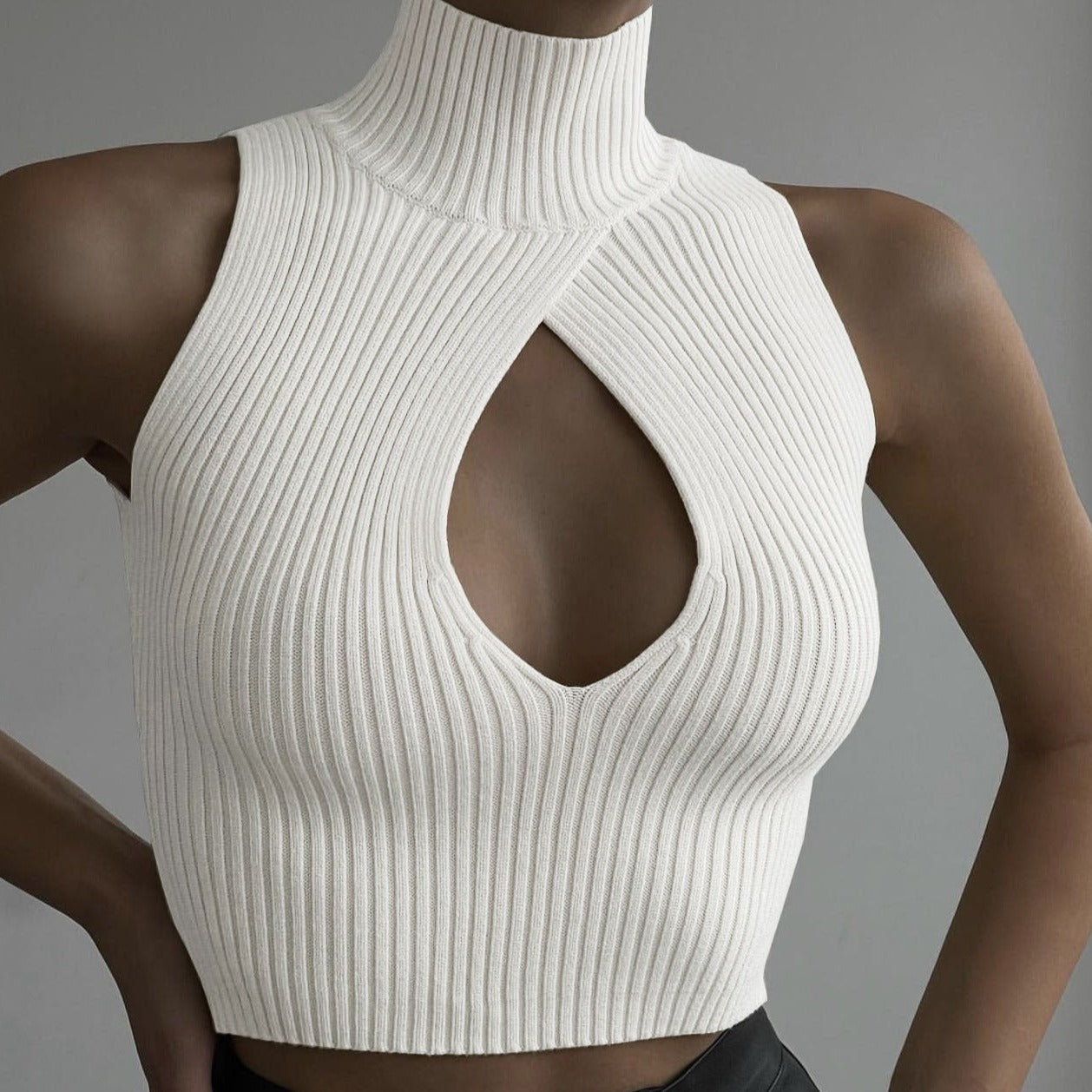 Turtleneck Hollowed Sleeveless Sweater