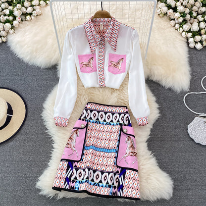 Printed Shirt & High Waist Skirt Two Piece Set