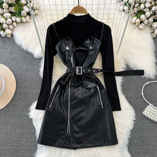Chic PU Slip Dress & Knit Ensemble