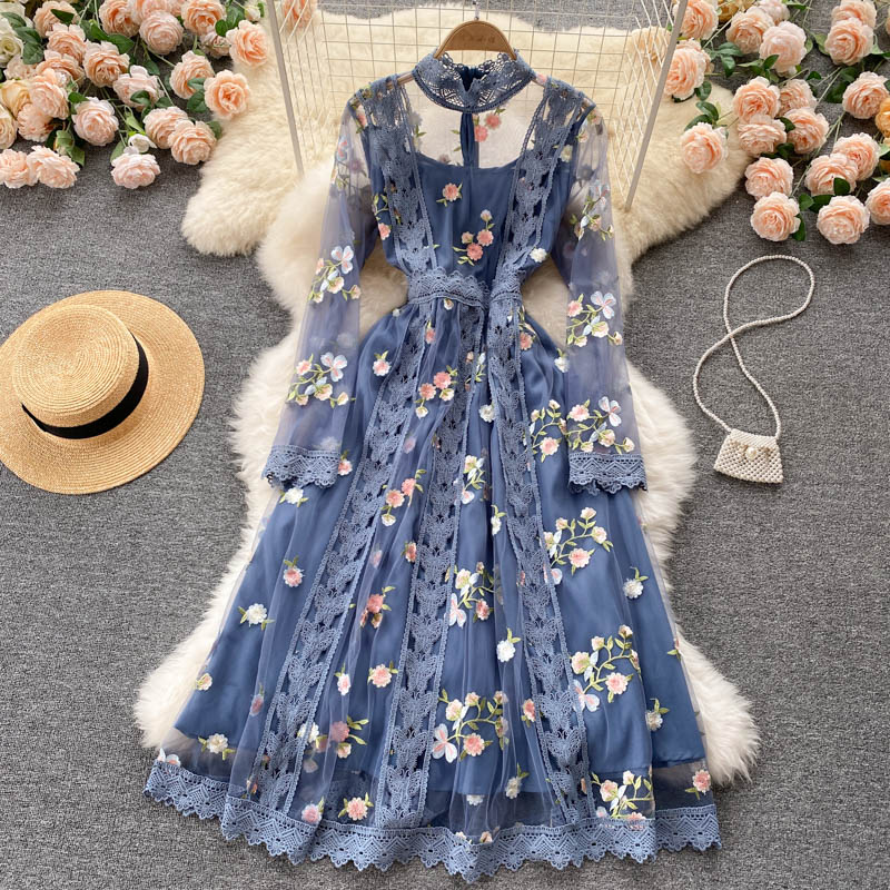 Embroidered Lace And Mesh Embroidered Dress