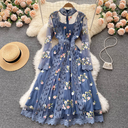 Embroidered Lace And Mesh Embroidered Dress