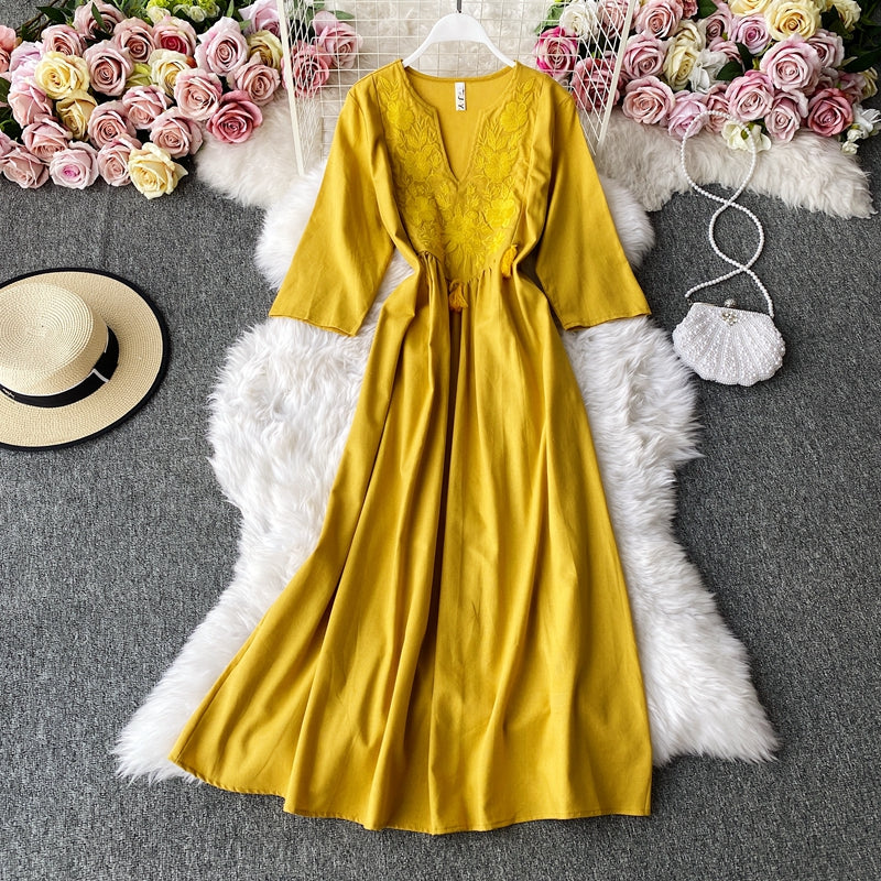 Cotton&Linen Embroidered Tassel dress