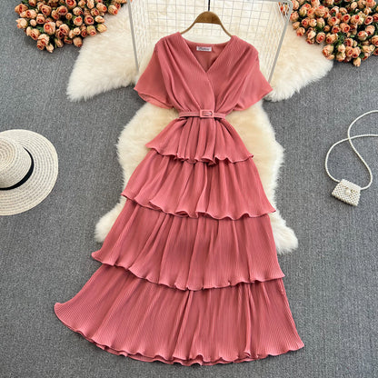 V-Neck High Waist Cake Dress