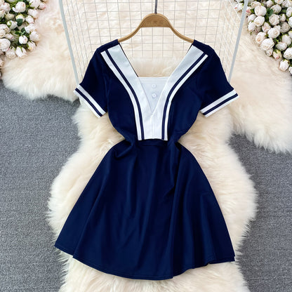 Korean Style Navy Collar Dress