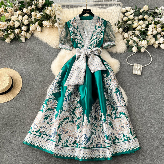 Bow-Tie Floral Print V-Neck Dress