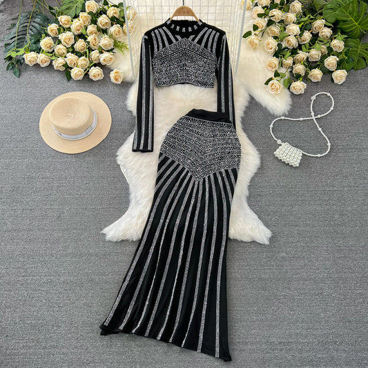 Top&Fishtail Skirt Rhinestone Studded 2Pcs