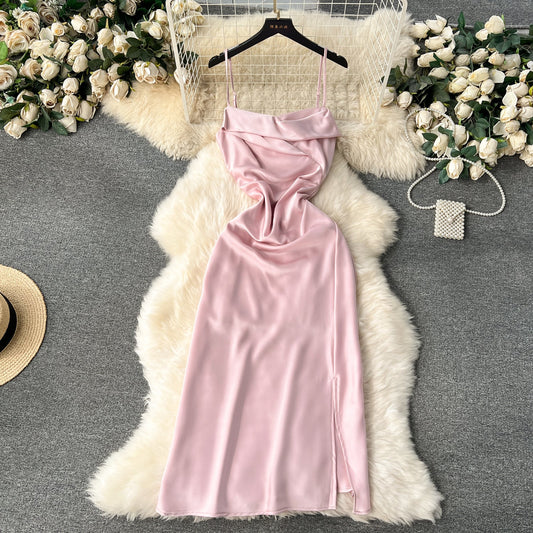 Robe nuisette plissée fendue style français