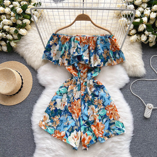 Strapless Floral Ruffled Jumpsuits