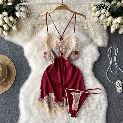 Robe nuisette sexy en dentelle à col en V