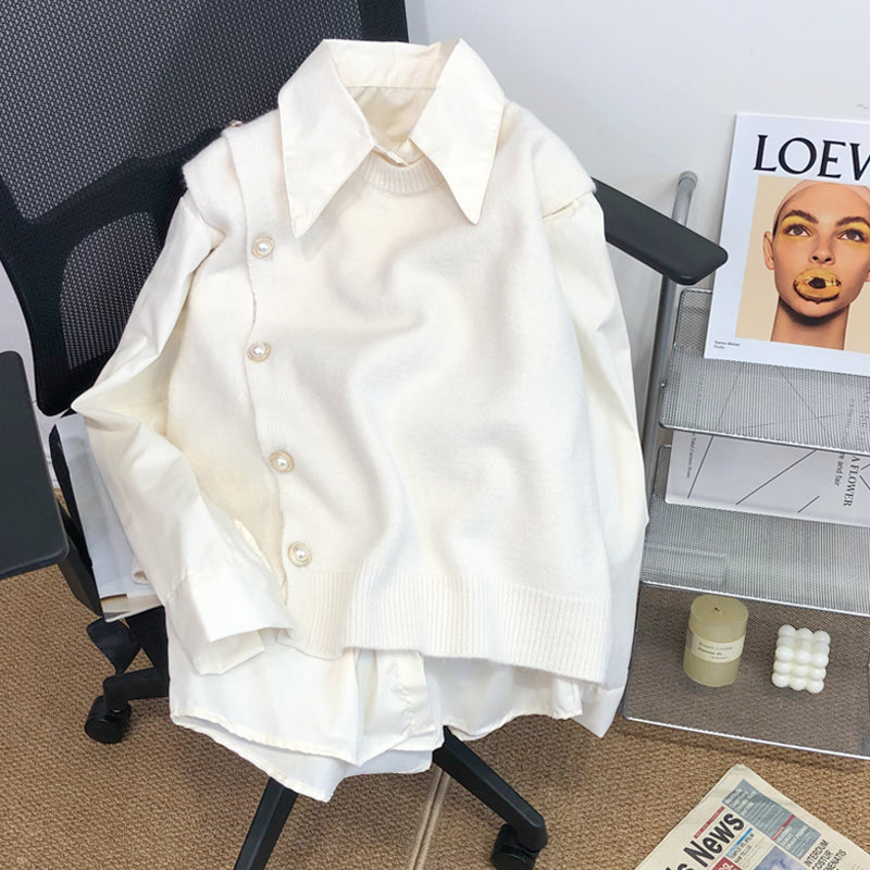 Warm Color Sweater Vest&Shirt 2Pcs Set