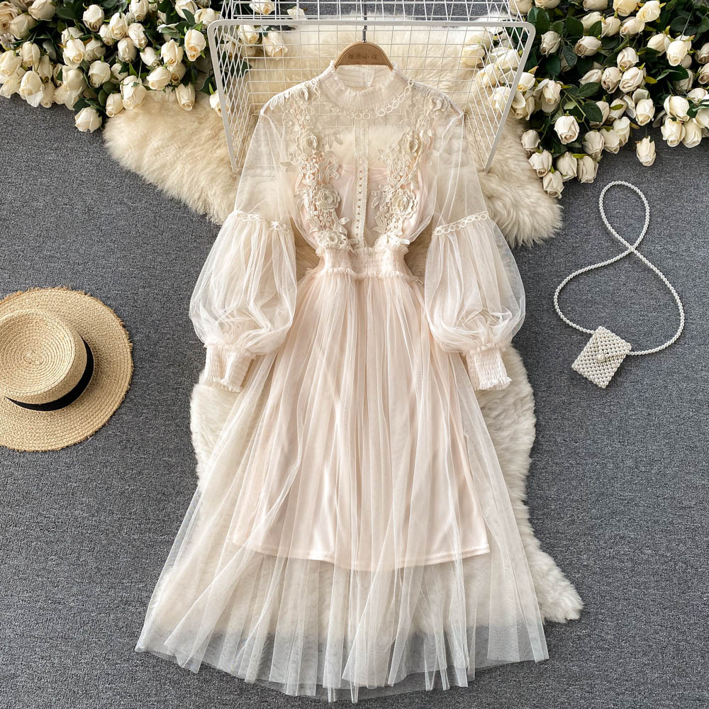 Embroidered Mesh Sleeve Sling Two-Piece Dress
