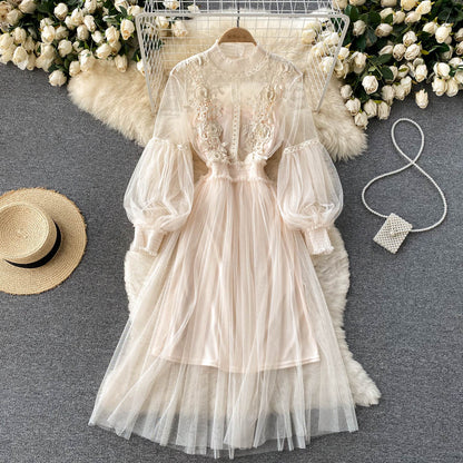 Embroidered Mesh Sleeve Sling Two-Piece Dress