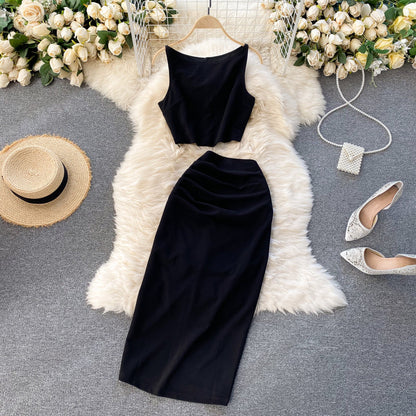Sculpted Satin Vest & Asymmetric Wrap Skirt