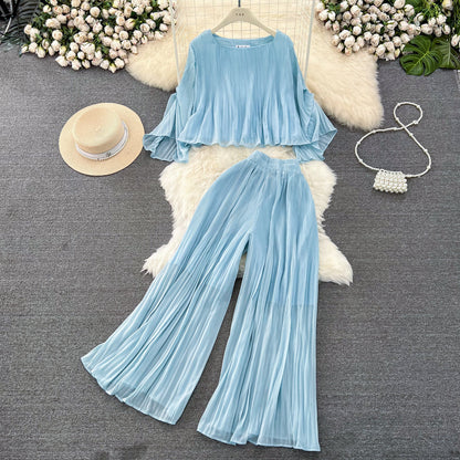 Top&Trousers Loose-fitting Chiffon 2Pcs