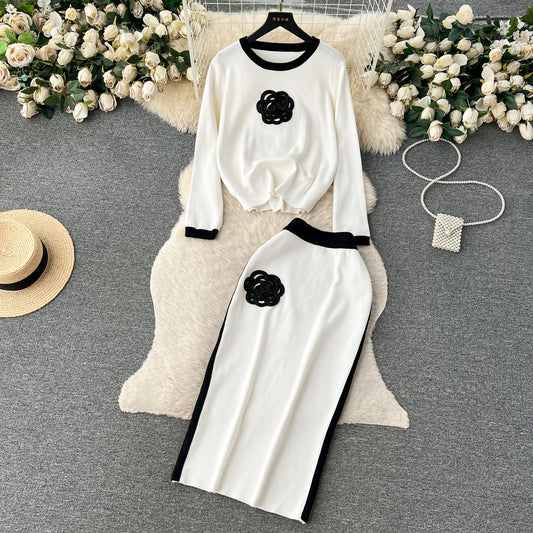 Round Collar Sweater&Skirt Knitted 2Pcs