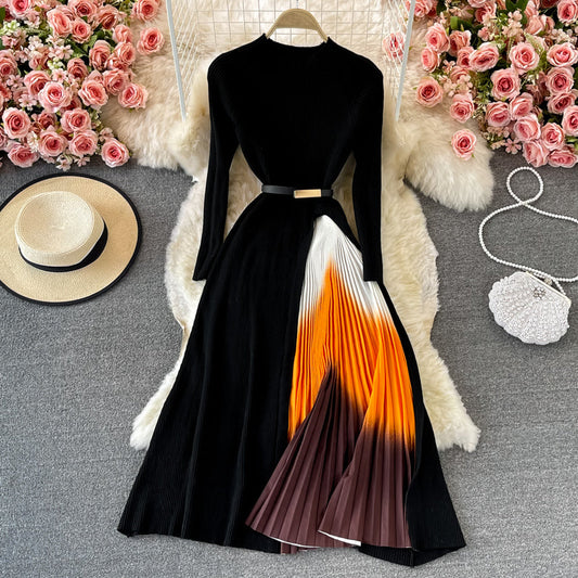 Long Sleeve Knitted Pleated Dress